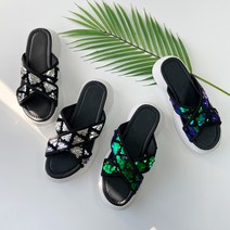 4cm 통굽 슬팽글 반짝 엑스자 슬리퍼 여성 유니크