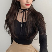 입꼬 모스 절개 홀터넥 어깨트임 레이어드 긴팔티