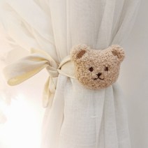 귀여운 곰돌이 커튼 타이백 집게 커튼끈, 베이지