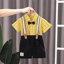 Flath 소년 여름 정장 2022 새로운 서양식 소년 반팔 서스펜더 바지 투피스 세트 아기 여름 유행 옷