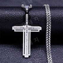 십자가 펜던트 골드 크리스탈 스테인레스 예수 그리스도 목걸이 쥬얼리, D 60CM 박스 SR