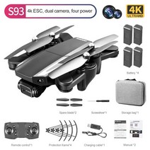 에어로쿼드드론 전동 헬기 드론 RC 헬기 키덜트 플라잉볼 2022 new s93 drone 4k hd 카메라 wifi fpv esc 항공 사진 rc quadcopter flow, 블랙 듀얼4k 4b
