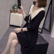 빨강몽키 9364 여성 봄 가을 넓은 카라넥 브이넥 카라 니트원피스 미니원피스 하객룩 오피스룩 A라인 원피스