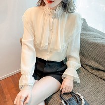 프릴셔츠 프렌치 상패 구슬장식 레이스 여성 2022 년 봄옷 커프스 와이드 루즈핏 상의 3513699704