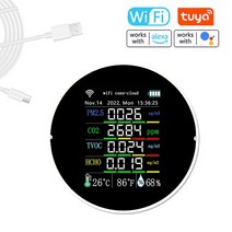 실내 공기 측정기 농도 Tuya-Wifi 7 인 1 대기질 PM2.5 CO2 AQI 온도 습도 테스터 컬러 디스플레이 이산화탄소 검출기, [01] WHITE, 한개옵션1