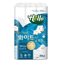 헬로 화이트소프트 3겹 천연펄프 롤화장지 27m, 30개입, 1팩