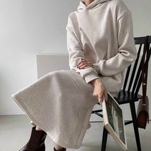 빅사이즈 루즈핏 기모 쭈리 롱 후드 맨투맨 원피스