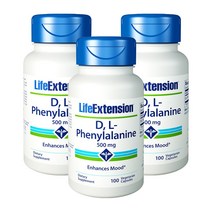 라이프익스텐션 D & L 페닐알라닌 500mg 베지테리안 캡슐, 100개입, 3개, 100정