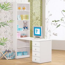 학생책상 디엘르 나이브 1200 h형 책장책상세트, 화이트