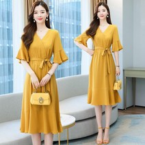대형 여성 의류 여동생 mm 프랑스 V neck 도라지 여름 새로운 허리 flounced 드레스