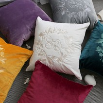 벨리아 리얼 자수 벨벳 호텔 쿠션 (6컬러) 50x50cm 럭셔리 거실 침실 쇼파 인테리어 고급 쿠션, 1)밀크화이트