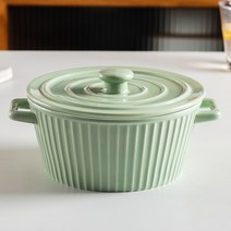 라면기 손잡이 라면 그릇 우동기라멘 뚜껑 수프 용기 면기 도자기 세라믹 국수 마카롱, 7인치양귀국그릇-크림그린(뚜껑포함)