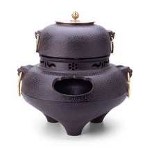 주물 화목 난로 회사 차 전통 주철 숯 철 주전자 끓는 스토브 일본식 그릇, 러스트 컬러 컴플리트 세트