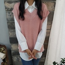 상상그이상 여성용 국내제작 하찌 트임 니트조끼 부드러운 필수 블라우스 코디세트 보풀 없는 캡소매 루즈핏 레이어드 가성비 좋은 브이넥 베스트 조끼세트 사계절 데일리템