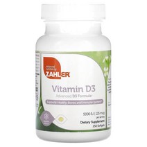 Zahler (잘러) Zahler 비타민D3 고급 D3 포뮬라 125mcg(5 000IU) 소프트젤 250정, 3개