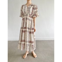 하늘하늘 쉬폰 페이즐 무늬 프릴 롱 맥시 반팔 휴양지 리조트룩 원피스 (2color)