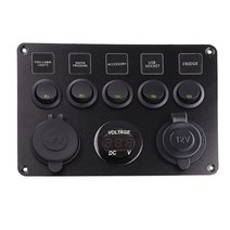 led 로커 스위치 패널 디지털 전압계 듀얼 usb 포트 12v 콘센트 조합 방수 스위치 해양 보트, 녹색