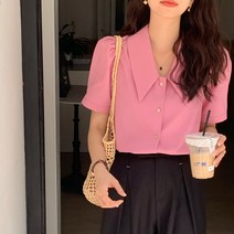 Banhany 온디 브이넥 빅카라 퍼프 소매 반팔 블라우스 5color