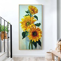 실십자수 해바라기 도안세트 초보 꽃 식물 풍경 작품 거실 인테리어 프랑스자수, 70x140cm