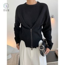 【연당월】모던한 디자인감의 라운드넥 집업 스웨터 루즈핏 캐주얼 풀오버입니다안나수이니트