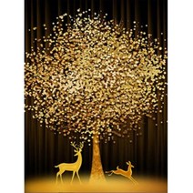JISAN 보석십자수 캔버스형 세트 50x40cm JB01, 황금재물나무와 노루