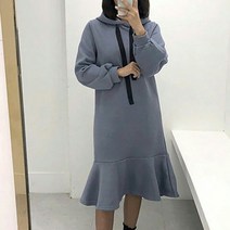 퍼니걸스 5602 데일리 무지 후드 기모 플레어 롱 원피스 여성의류