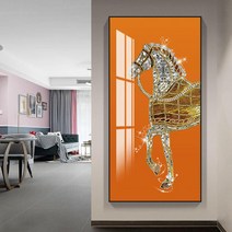 DAIT 벽걸이 액자 말 돈들어오는그림 풍수 행운 장식 선물, 블랙40x80cm