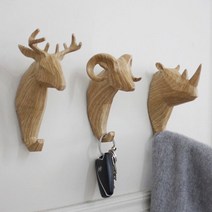 우드 북유럽 헌팅트로피 벽장식 후크 걸이, 사슴 머리