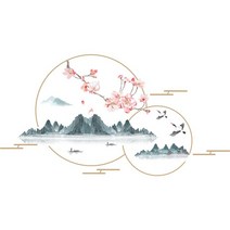산벽 스티커 장식 비닐 DIY 중국 스타일 벽화 Decals 거실 침실 부엌 홈 액세서리, 01 mountain sticker