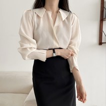 아마블레 여성 국내제작 브이넥 리본 블라우스