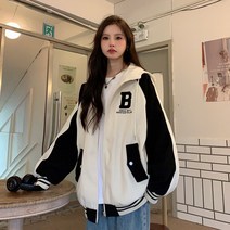 여성야구점퍼 미국 복고풍 색상 대비 유니폼 여자 봄 가을 의류 중 대학 바람 작은 자켓 재킷