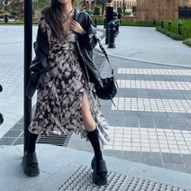 리조트룩 샤랄라 언발란스 퍼프 소매 봄 여름 원피스