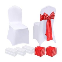 메파세 100pcs 웨딩 의자 커버 스트레치 스판덱스 접이식 장식 탄성 새시 실크 나비 결, Red/ White