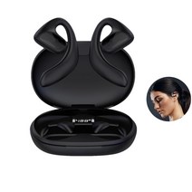 ELSECHO 노이즈 캔슬링 스포츠 이어폰 골전도 무선 귀걸이형 블루투스 이어폰, 블랙