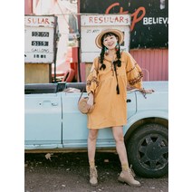 보헤미안 스타일 민족 스타일 짧은 치마 작은 드레스 태국 휴가 코튼 린넨 자수 여행 인도 원피스