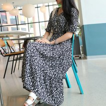 [당일출발] 메리앤유 잔꽃패턴 볼륨소매 플레어라인 원피스