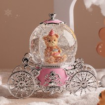 COSYEVNO 호박차 불빛 눈꽃 고급 오르골, 호박 마차-생일 곰