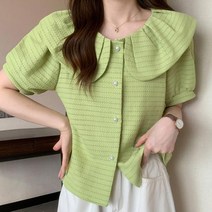 둥근 꽃잎 모양 카라 여자 블라우스 셔츠 예쁜 반팔