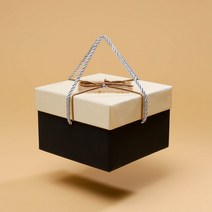 정사각 리본 싸바리박스 답례품 생일 선물상자 베이지 15x15cm