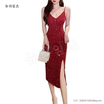 끈나시 원피스 여성 여름 브이넥 트임슬림 레드 스커트 뉴타임즈 C11 B303W787