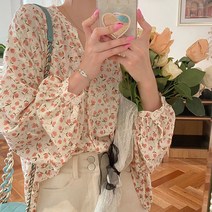 플라워 패턴 봄 블라우스 오피스 룩 티 셔츠 핑크 apr4995ea