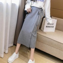 골지 니트 랩스커트 그레이