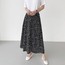 도트 밴딩 플레어 롱스커트