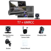 룸미러블랙박스 후방 카메라 자동차 대시캠 DVR 4인치 풀 HD 1080P 3 비디오 레코더 G-센서, 04 T7 6MRCC_01 16G