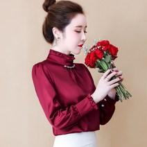 목프릴블라우스 화이트 유니폼블라우스 여성 긴소매 상의 겨울 가을 두터운 융털 이너티셔츠 스탠딩카라 2572267934