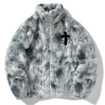 남성 후리스 기모 양털 플리스 자켓 용 토끼 모피 코트 힙합 크로스 레터 겨울 streetwear 캐주얼 코트 지퍼 업 패션 아웃웨어