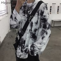 고급 수입 패션 고딕 T 가을 남성 어 기본 모든 일치 넥타이 염색 스타일 레트로 루스 긴팔 남여 봄 커플 칙티셔츠 셔츠 캐주얼