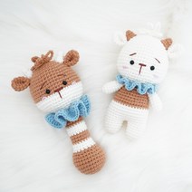 JW손뜨개 코바늘 송아지 딸랑이 세트 핑크/블루 + 동영상, 블루