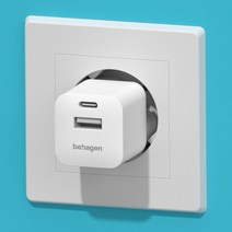 비하겐 20W GaN USB PD3.0 멀티 고속충전기 USB-C USB-A 어댑터 아이폰 아이패드, 화이트