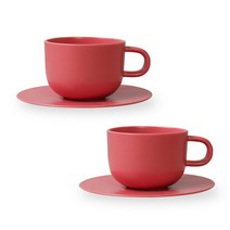 보울보울 볼볼 홈파티 커피잔 350ml + 소서 세트, 로제핑크, 2개